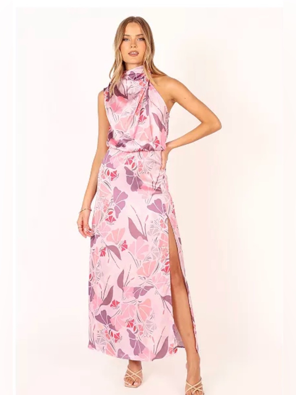 Petal & Pup Pink & Fuchsia Floral Halter Maxi Dress, Medium